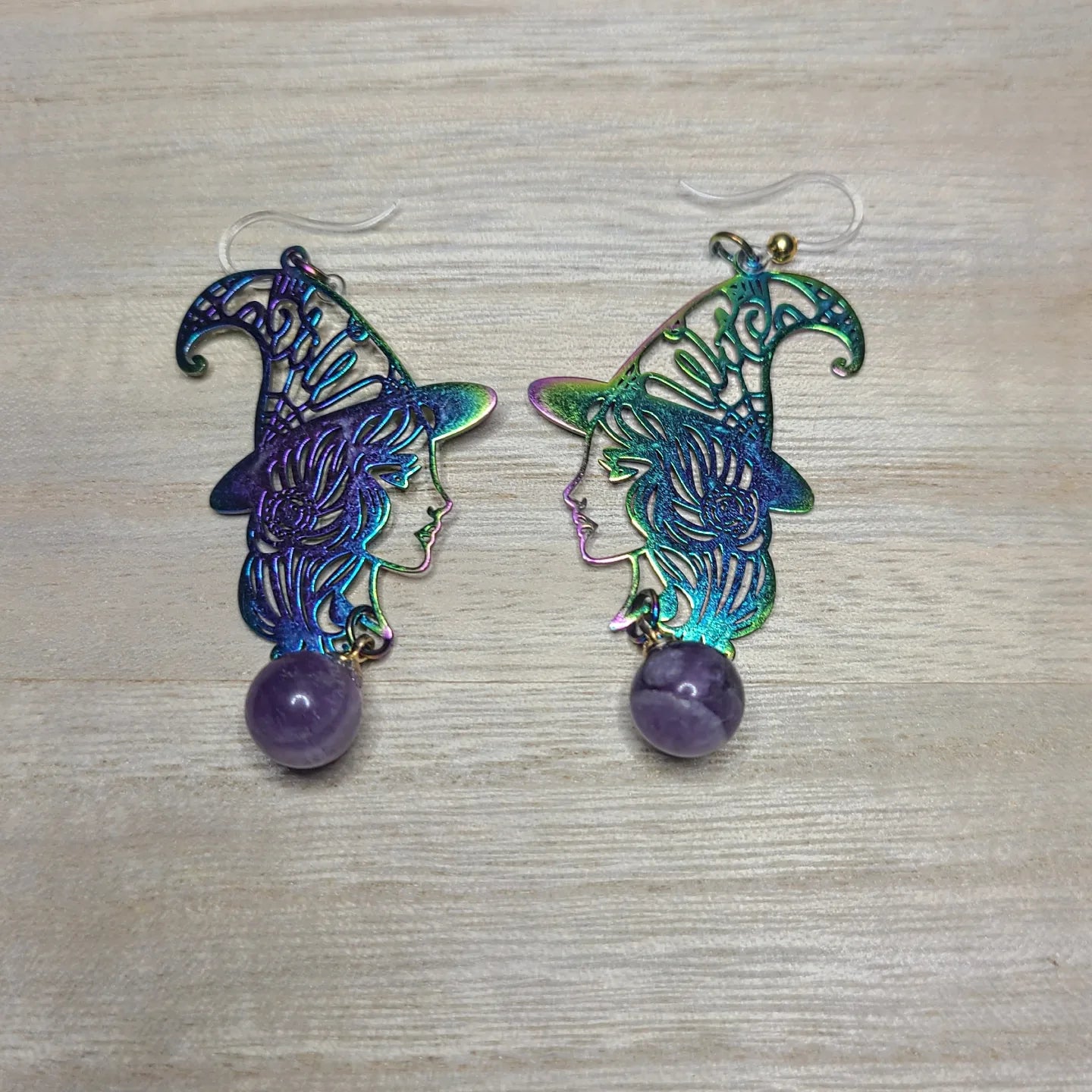AMETHYST CRYSTAL BALL WITCH | Dangly Earrings