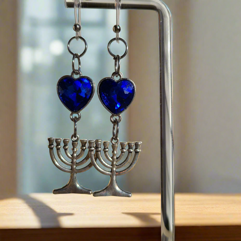 HANUKKAH | Blue Heart | Dangly Earrings