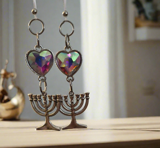 HANUKKAH | Silver Heart | Dangly Earrings