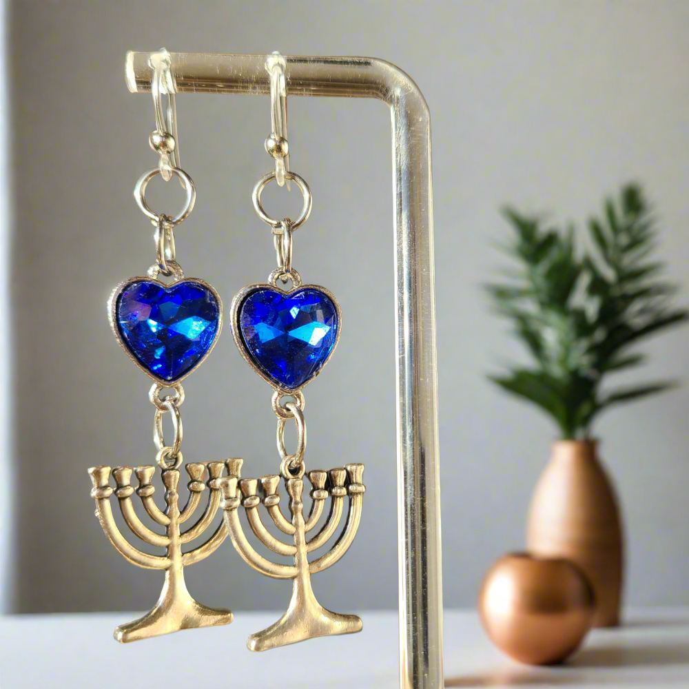 HANUKKAH | Blue Heart | Dangly Earrings